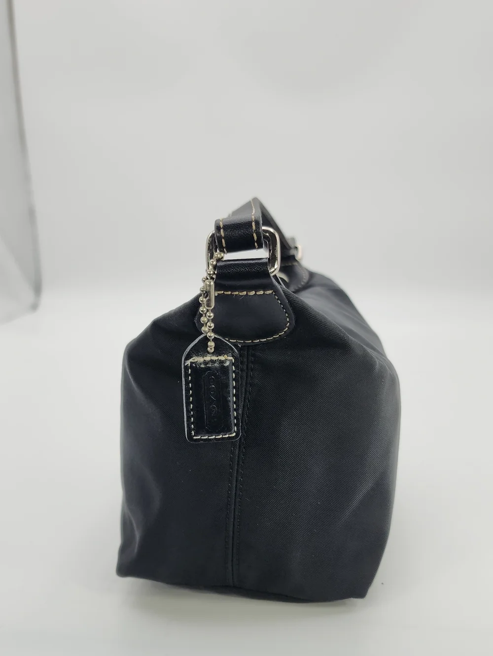 Vintage COACH Black Nylon Demi Mini Hobo Bag with Leather Trim